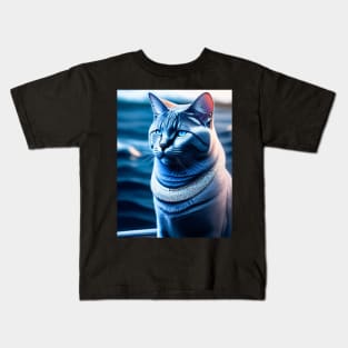 British Shorthair Cat Relaxes on a Winter Cruise Kids T-Shirt